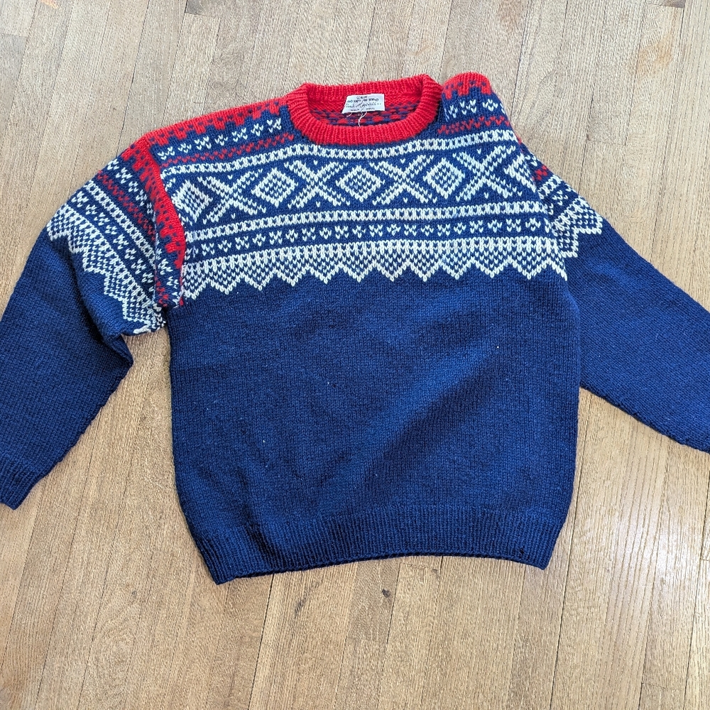 Vintage Norsk Handstrikk Hand Knit Wool Pullover Sweater
